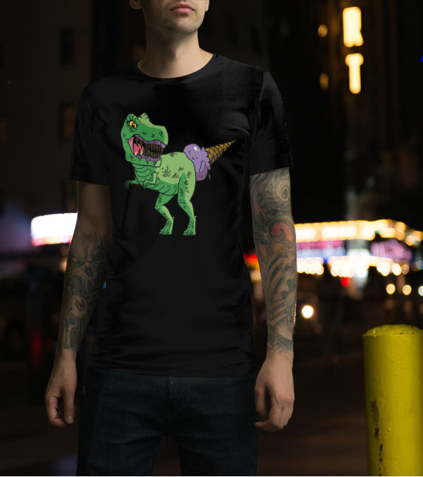 Tyrannosaurus Rex With Chocolate Ice Cream Cone Tail T-Shirt