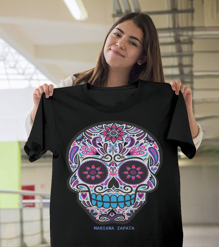 Mariana Zapata Candy Skull Colorful Floral T-Shirt
