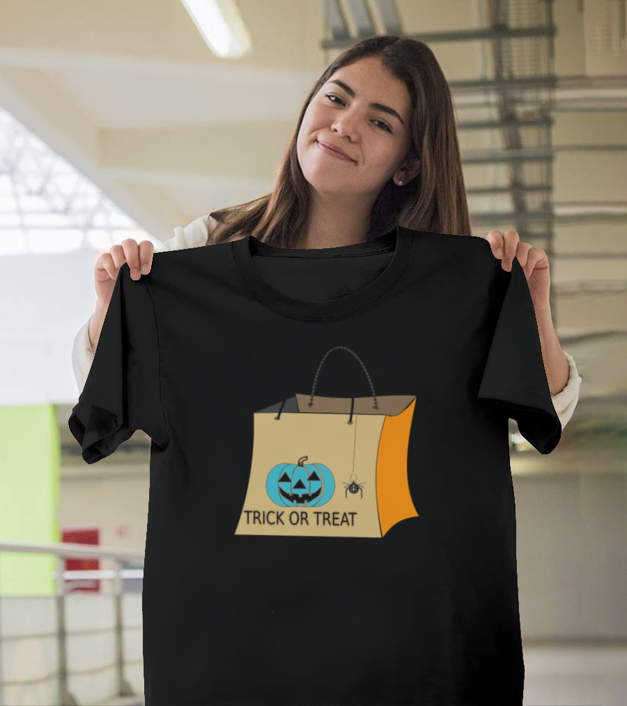 Teal Pumpkin Trick or Treat Bag with Spider for Halloween Awareness T-Shirt