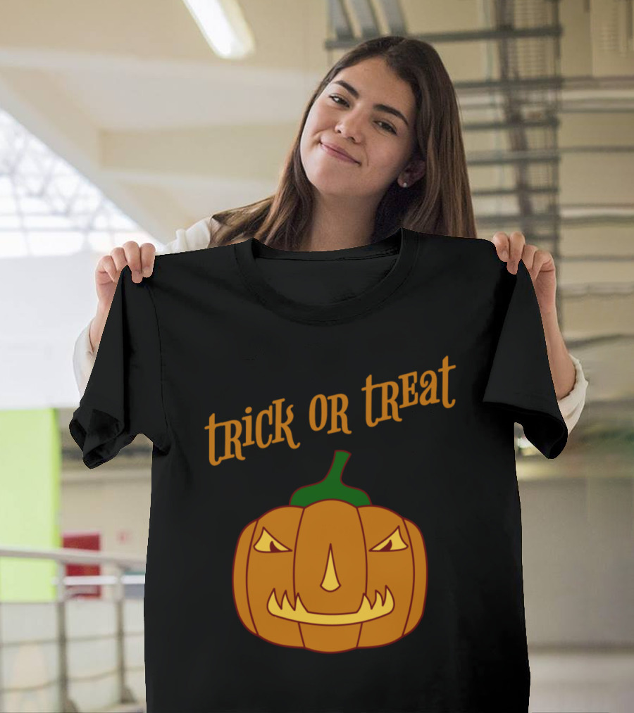 Trick or Treat with Angry Pumpkin Face Halloween T-Shirt