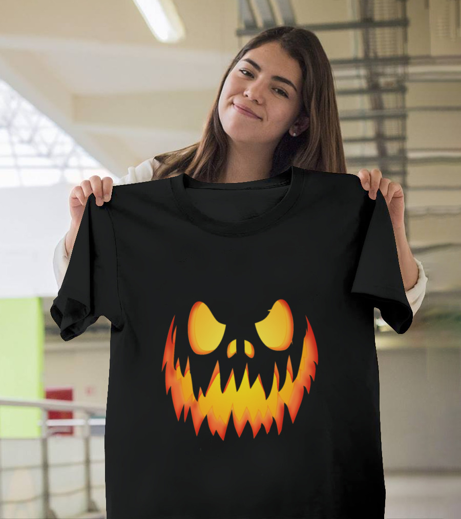 Evil Pumpkin Fiery Face Jack-O'-Lantern T-Shirt