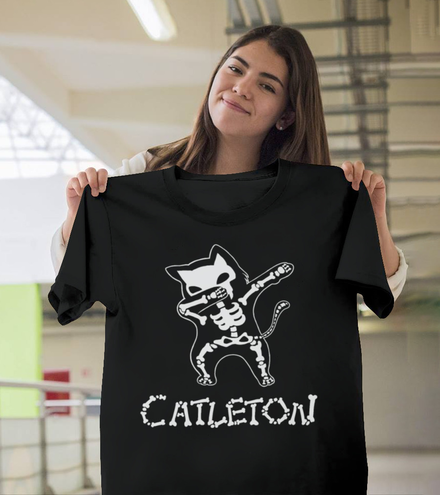 Cattleton Skeleton Cat Dabbing Halloween Dab T-Shirt