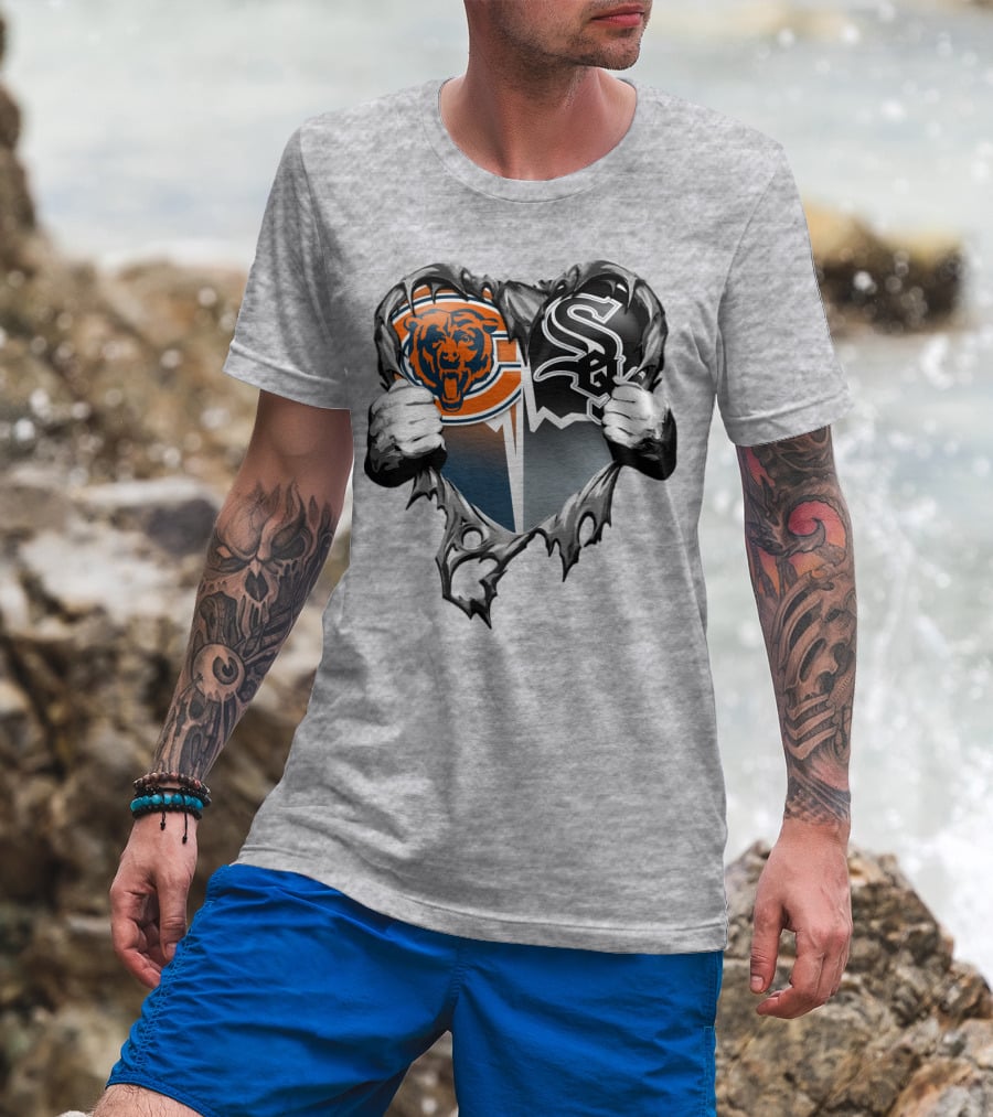 Chicago Bears And Chicago White Sox Heart Logo Xatt009 T-Shirt