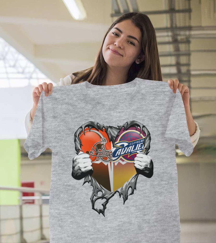 Cleveland Cavaliers Browns Heart Combination T-Shirt