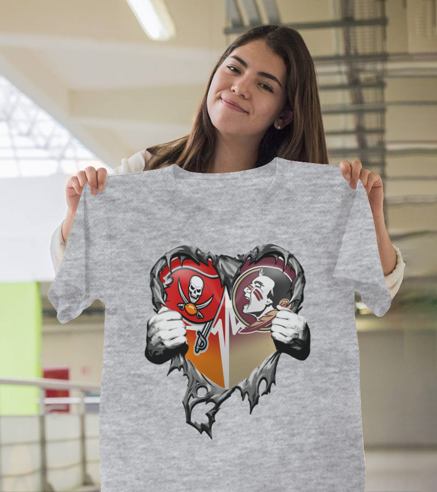Tampa Bay Buccaneers Florida State Seminoles Heart Symbol Xatt025 T-Shirt