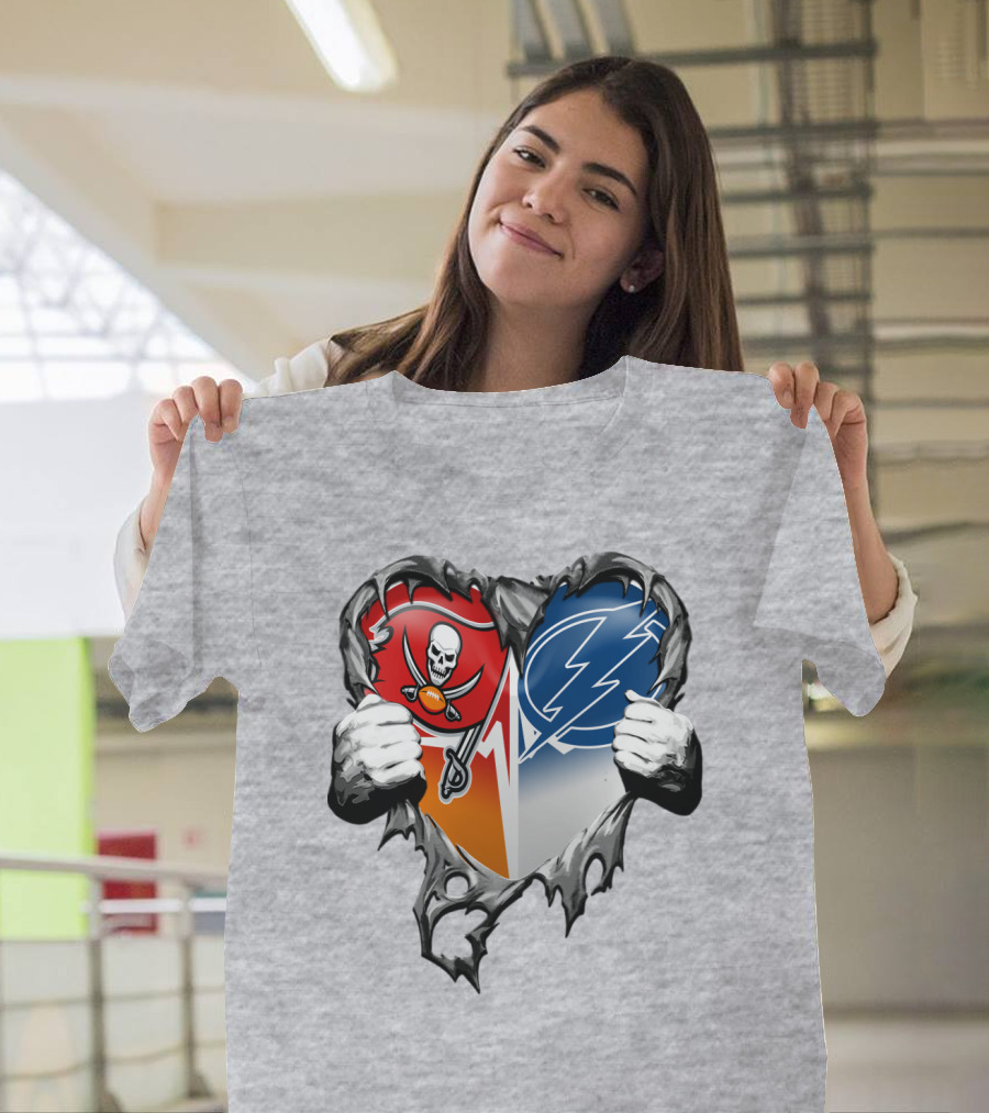 Tampa Bay Buccaneers And Tampa Bay Lightning Heart T-Shirt