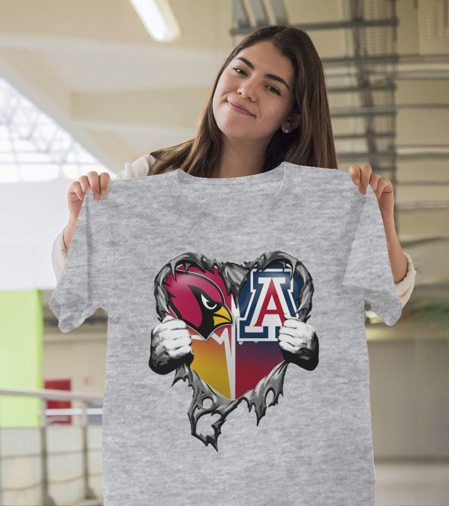 Arizona Cardinals And Arizona Wildcats Heart Tear T-Shirt
