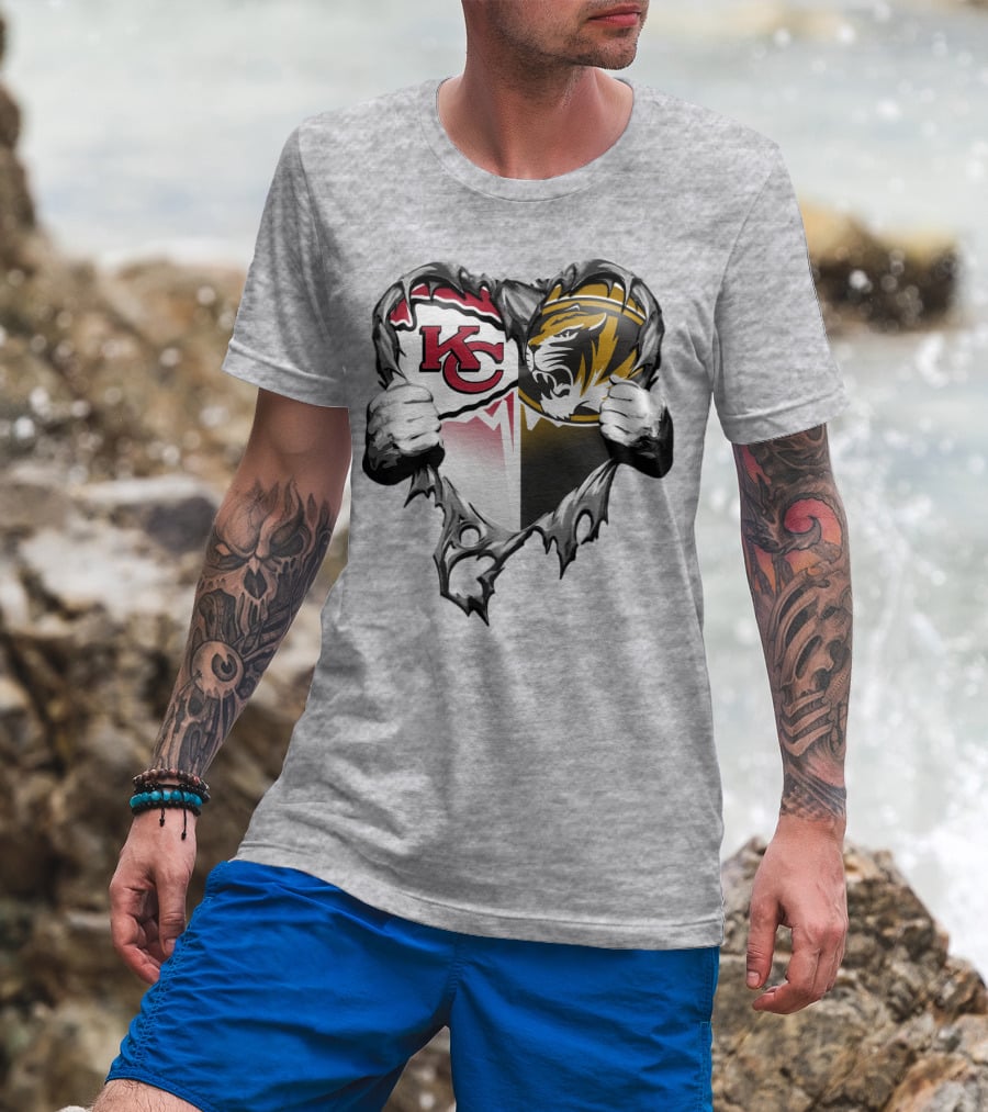 Kc Chiefs And Missouri Tigers Heart T-Shirt