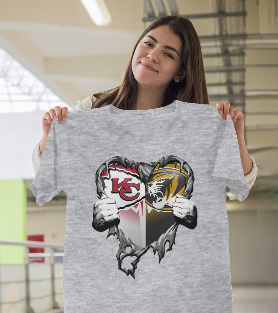 Kc Chiefs And Missouri Tigers Heart T-Shirt