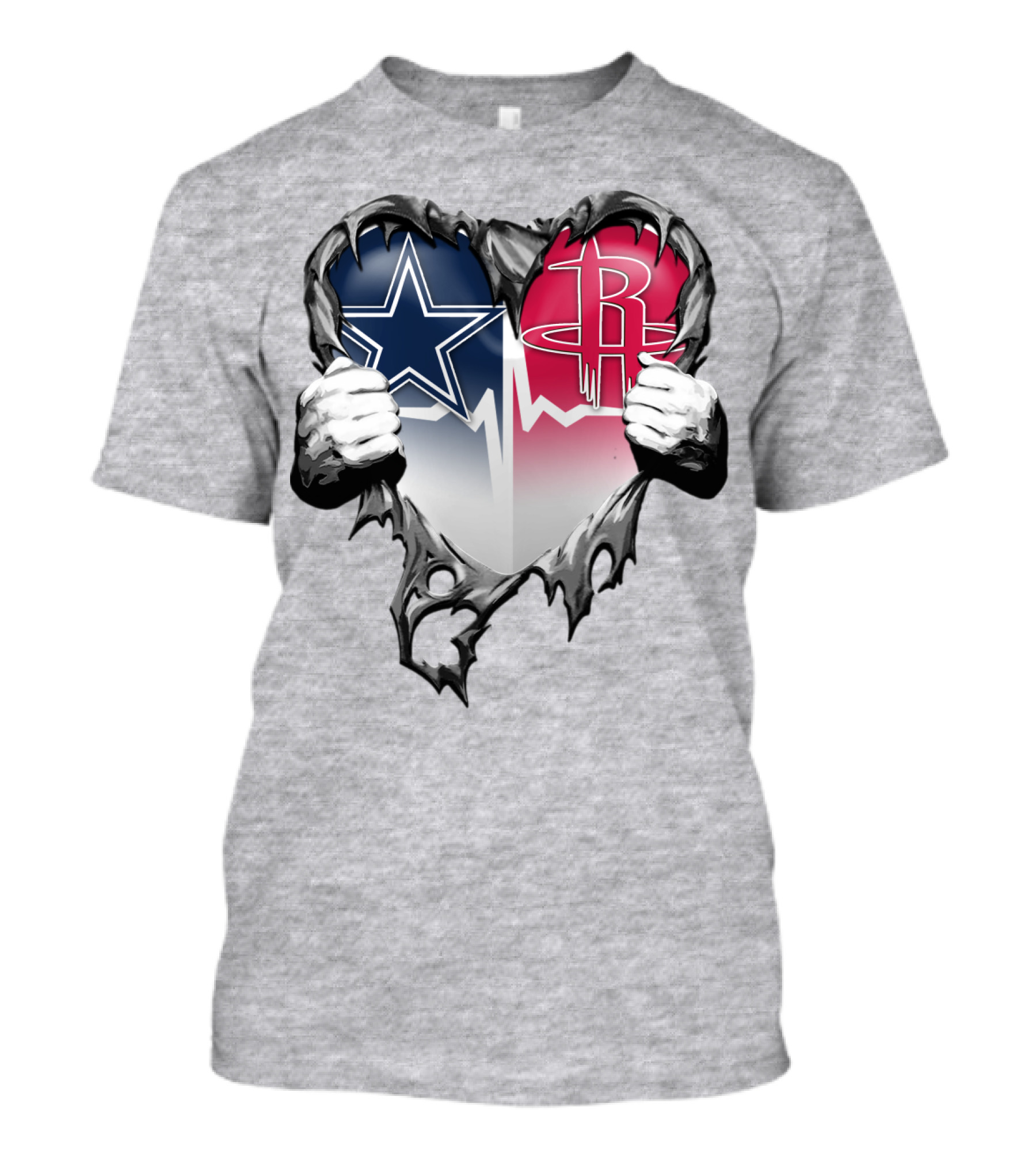 Dallas Cowboys Houston Rockets Torn Heart Logo Fusion T-Shirt