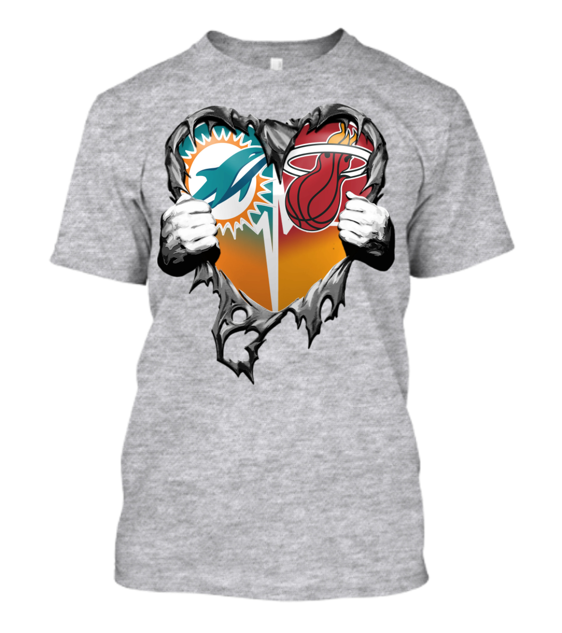 Miami Dolphins Miami Heat Heart Hands T-Shirt