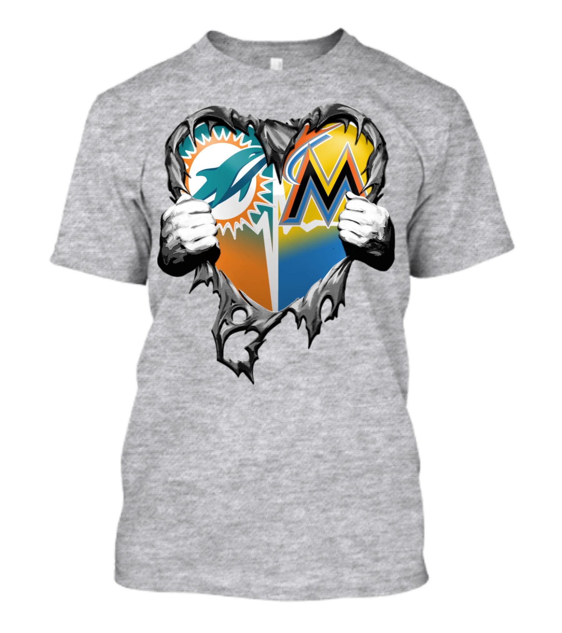Miami Dolphins Miami Marlins Heart T-Shirt