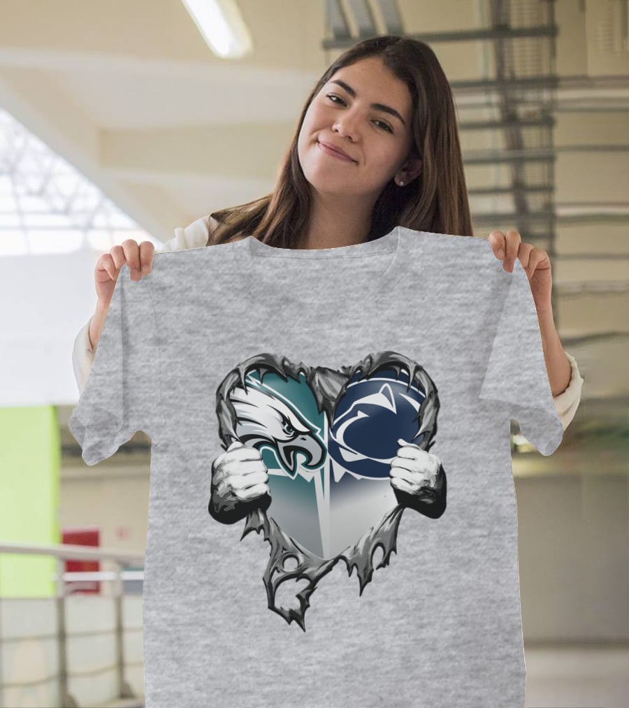 Philadelphia Eagles And Penn State Nittany Lions Heart Logo Rip Xatt053 T-Shirt