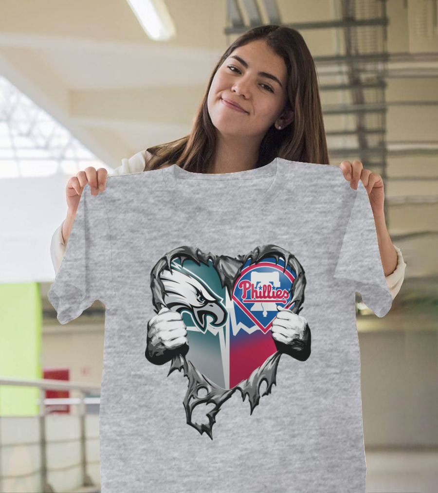 Eagles Phillies Heart Logo Blend T-Shirt