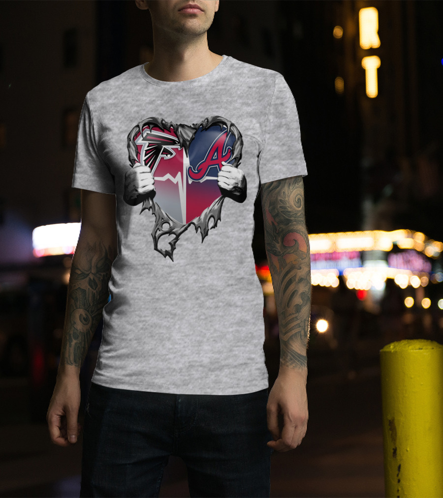 Falcons Braves Heart Design With Ripped Effect And Hands T-Shirt
