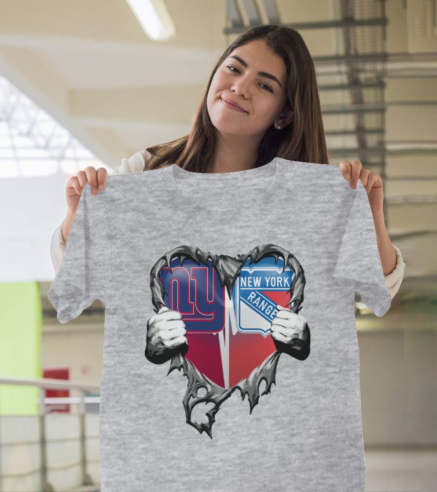 New York Giants And New York Rangers Heart Design Xatt064 T-Shirt