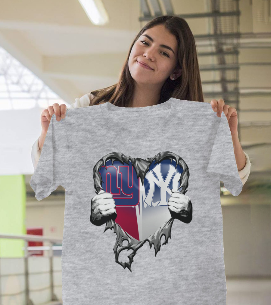 New York Giants Ny Yankees Heart T-Shirt