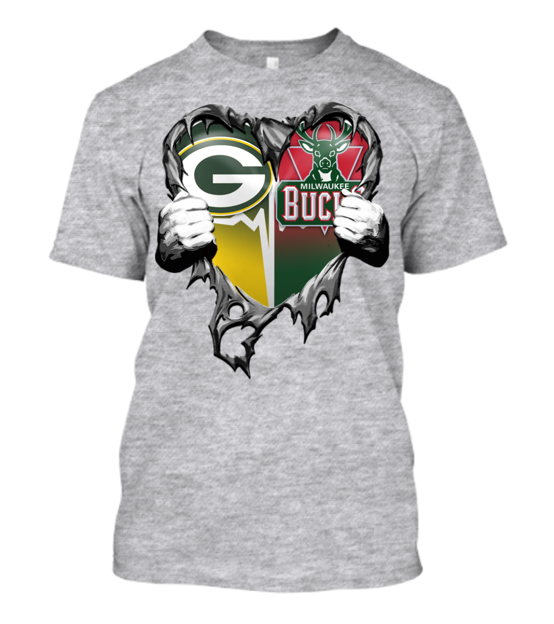 Green Bay Packers Milwaukee Bucks Heart T-Shirt