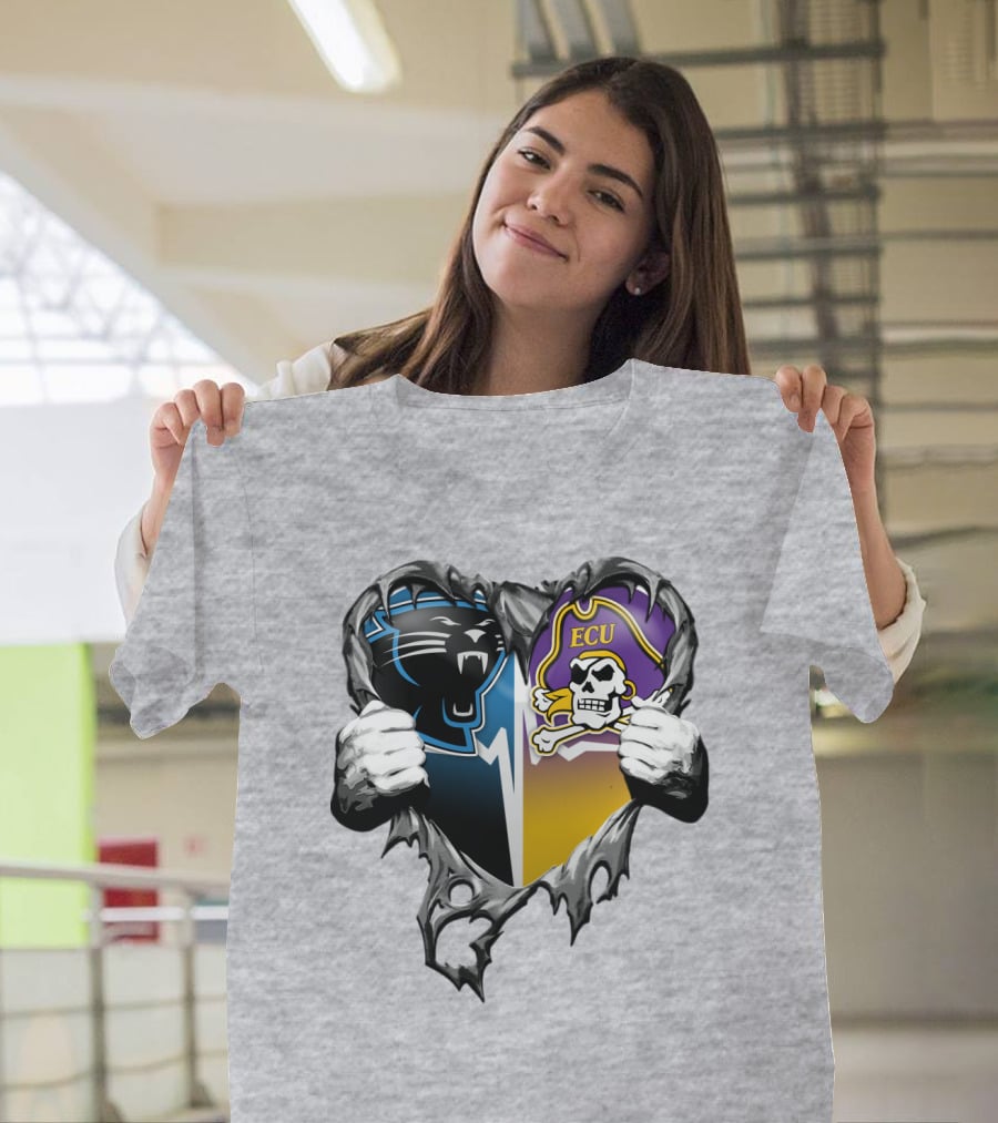 Carolina Panthers Ecu Pirates Torn Heart T-Shirt