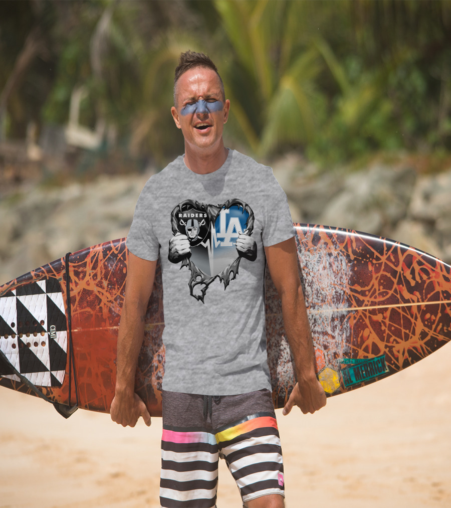 Raiders La Dodgers Heart Design Xatt095 T-Shirt