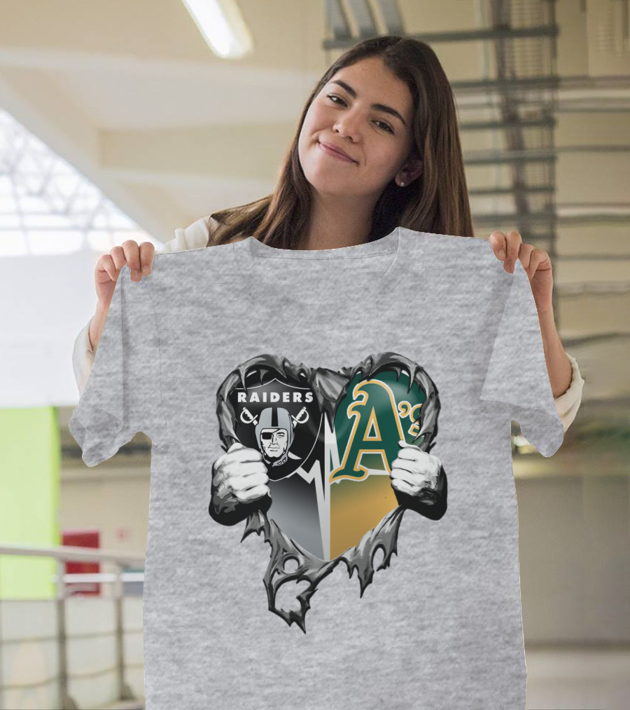 Raiders A's Heart Torn Football And Baseball Fans T-Shirt