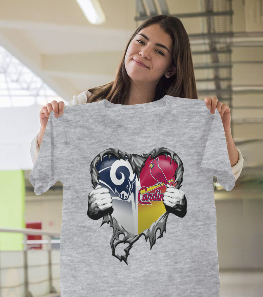 Rams Cardinals Heart Rip Combo T-Shirt