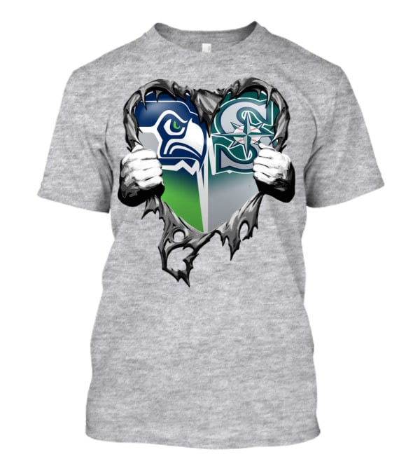 Seahawks Mariners Heart Hands Logo Fusion T-Shirt