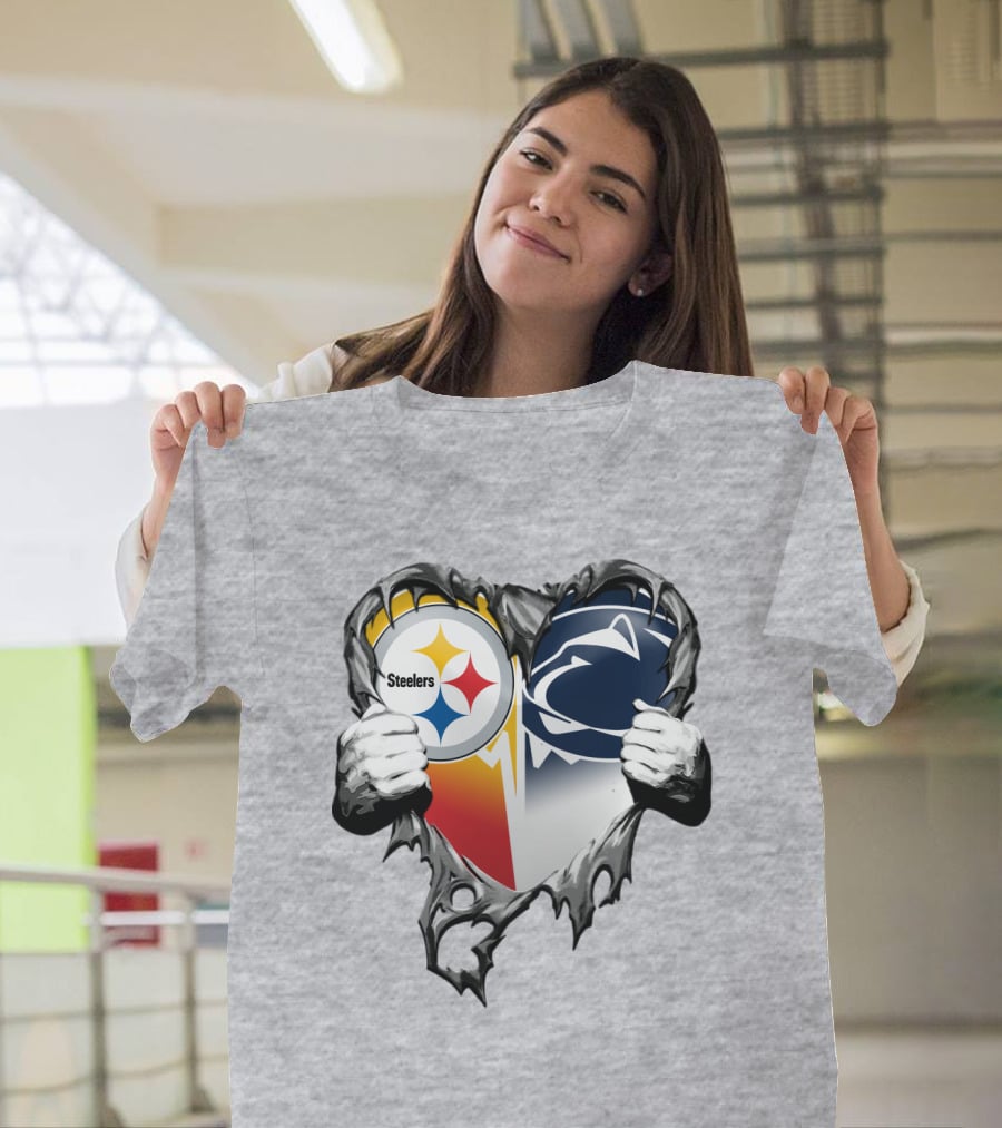 Steelers Penn State Heart Logo Hands T-Shirt