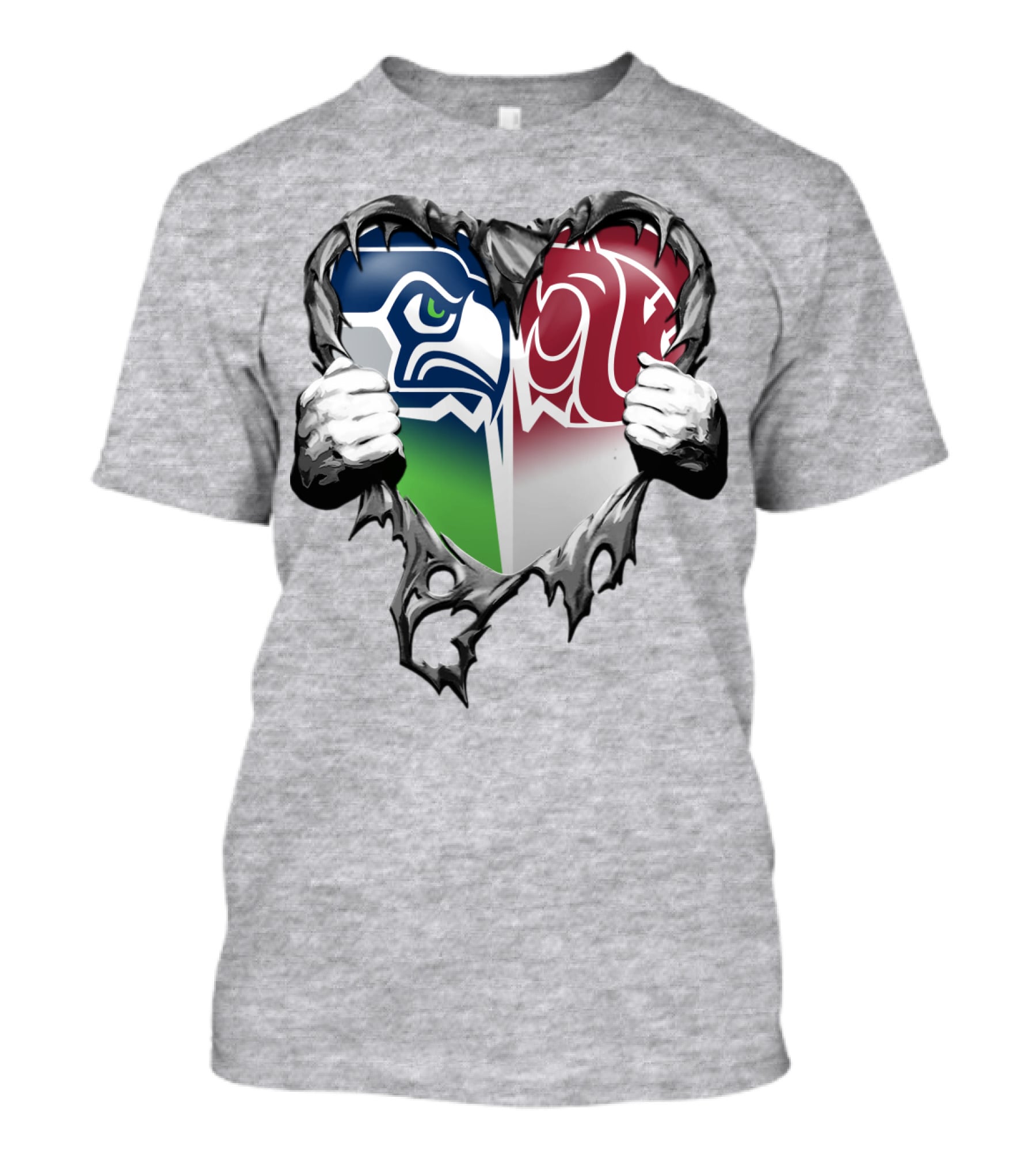 Seattle Seahawks And Washington State Cougars Split Heart T-Shirt