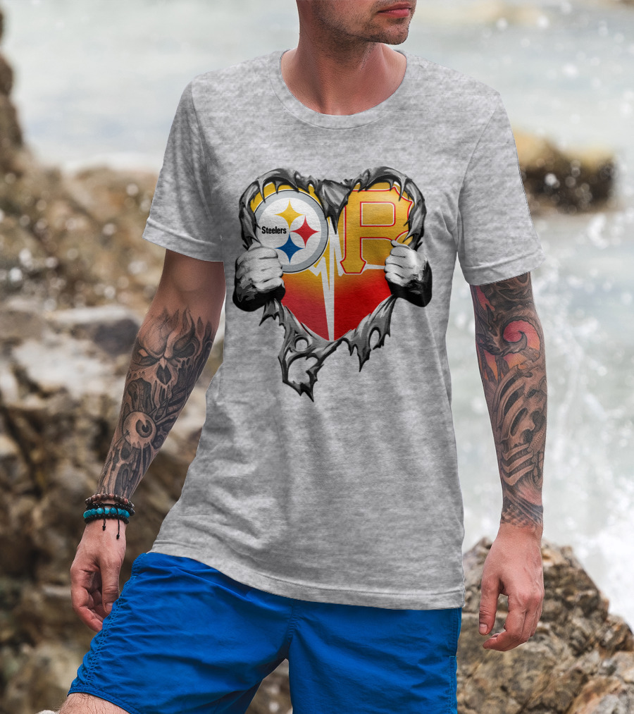 Steelers Pirates Heart Logo Fusion T-Shirt