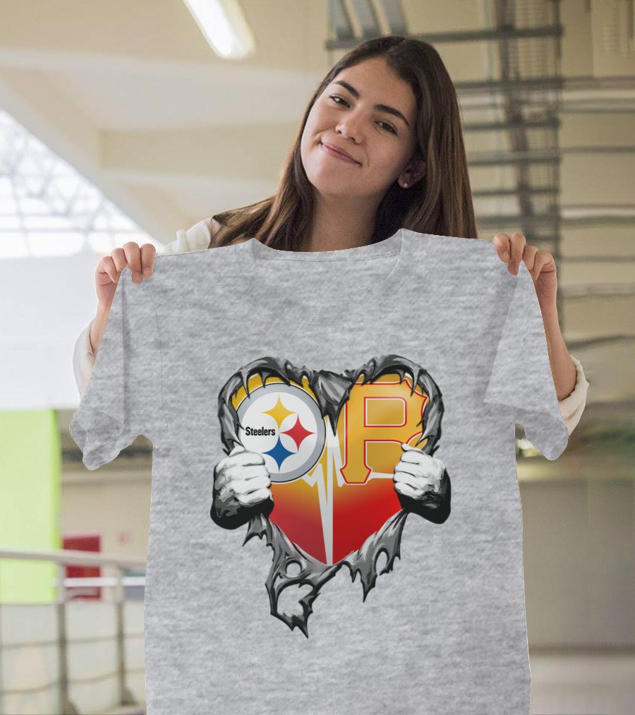 Steelers Pirates Heart Logo Fusion T-Shirt