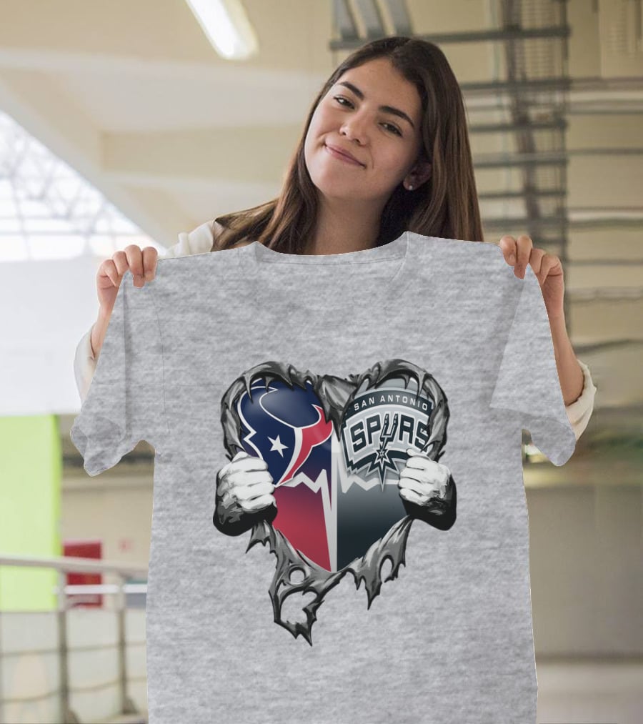 Houston Texans San Antonio Spurs Heart Design Xatt119 T-Shirt