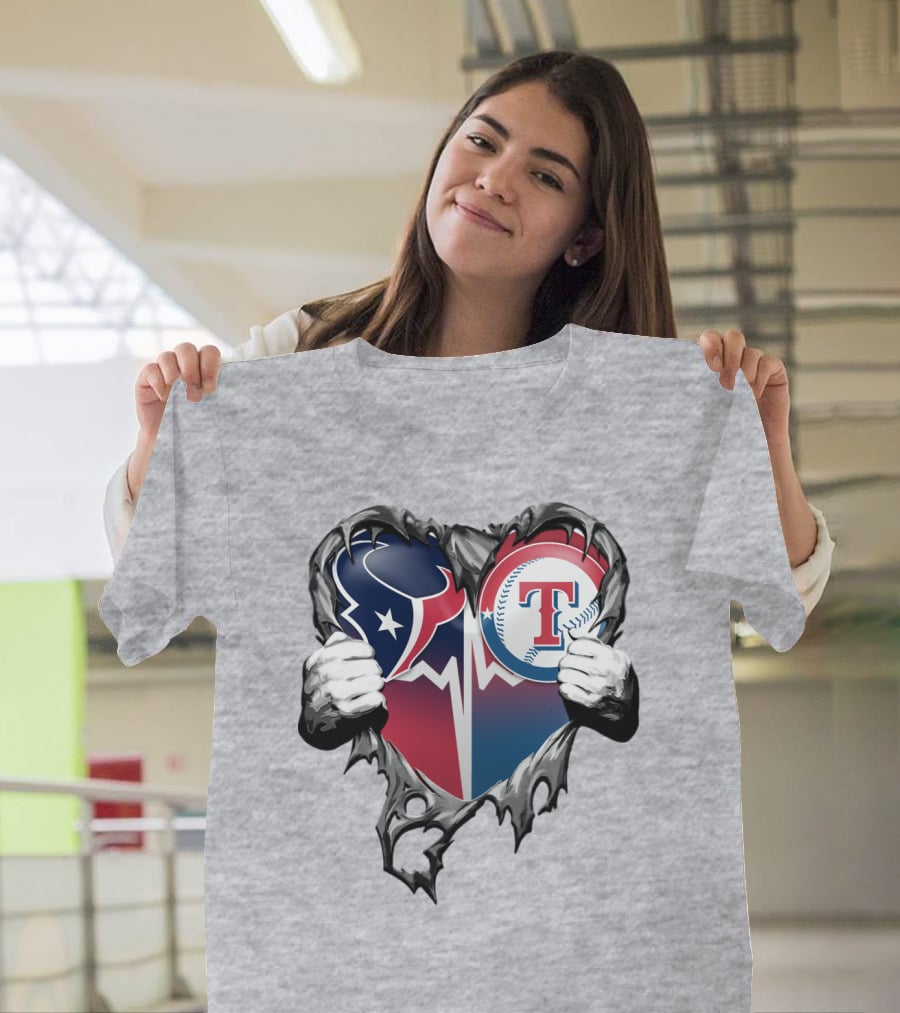 Houston Texans And Texas Rangers Heart T-Shirt