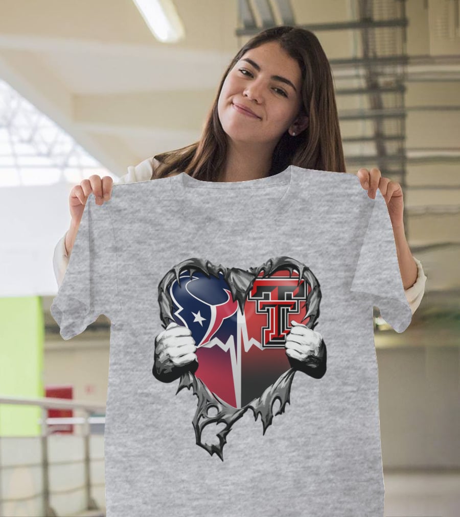Houston Texans Texas Tech Heart Logo Peeling T-Shirt
