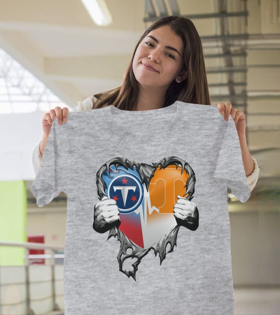Tennessee Titans And Volunteers Heart T-Shirt