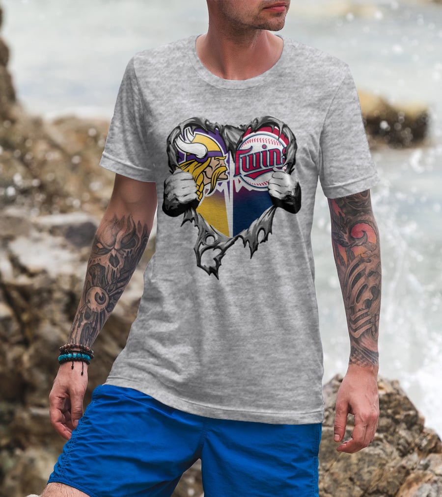 Vikings Twins Heart Logo Fusion T-Shirt