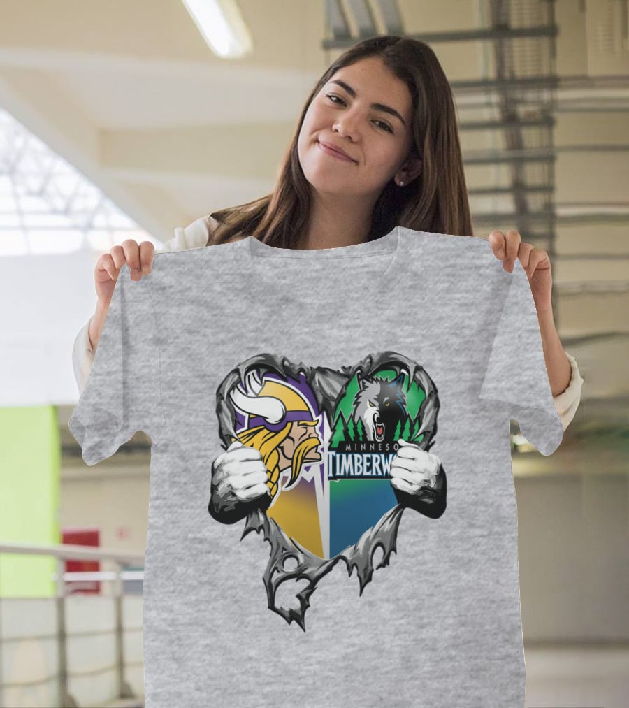 Minnesota Vikings Minnesota Timberwolves Heart Logo Mashup T-Shirt