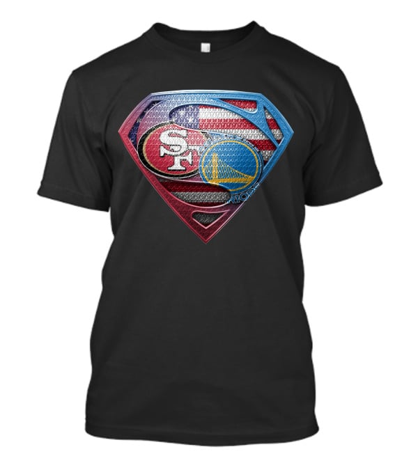 San Francisco 49ers And Golden State Warriors Super Shield American Flag T-Shirt