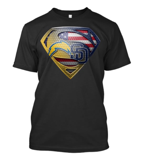 Superman Logo With San Diego Chargers And Padres Usa Flag Elements T-Shirt
