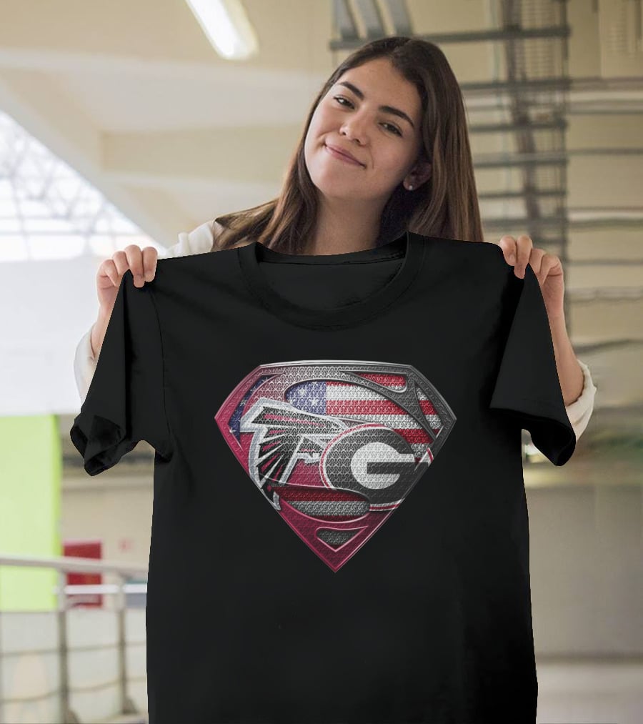 Atlanta Falcons Georgia Bulldogs Superman American Flag T-Shirt