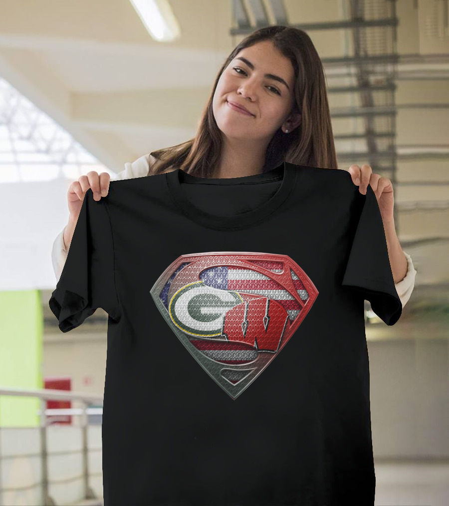 Superman Shield Green Bay Packers Wisconsin Flag T-Shirt