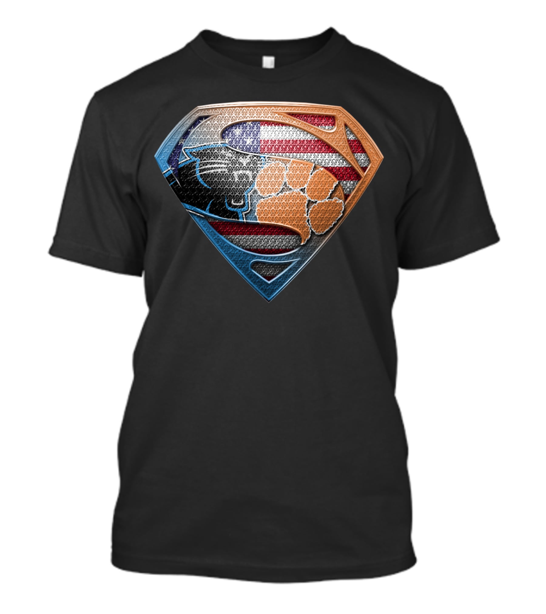 Superman Shield American Flag Carolina Panthers Clemson Tigers Paw T-Shirt