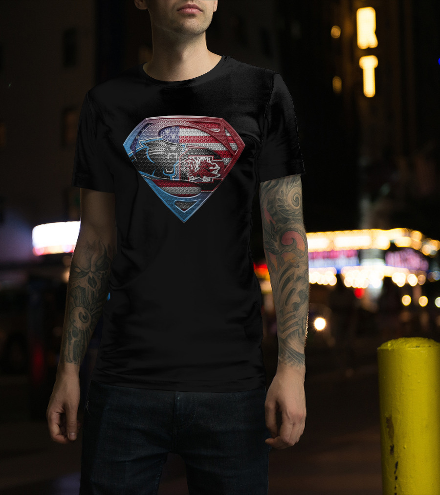Carolina Panthers South Carolina Gamecocks Usa Flag Superman T-Shirt
