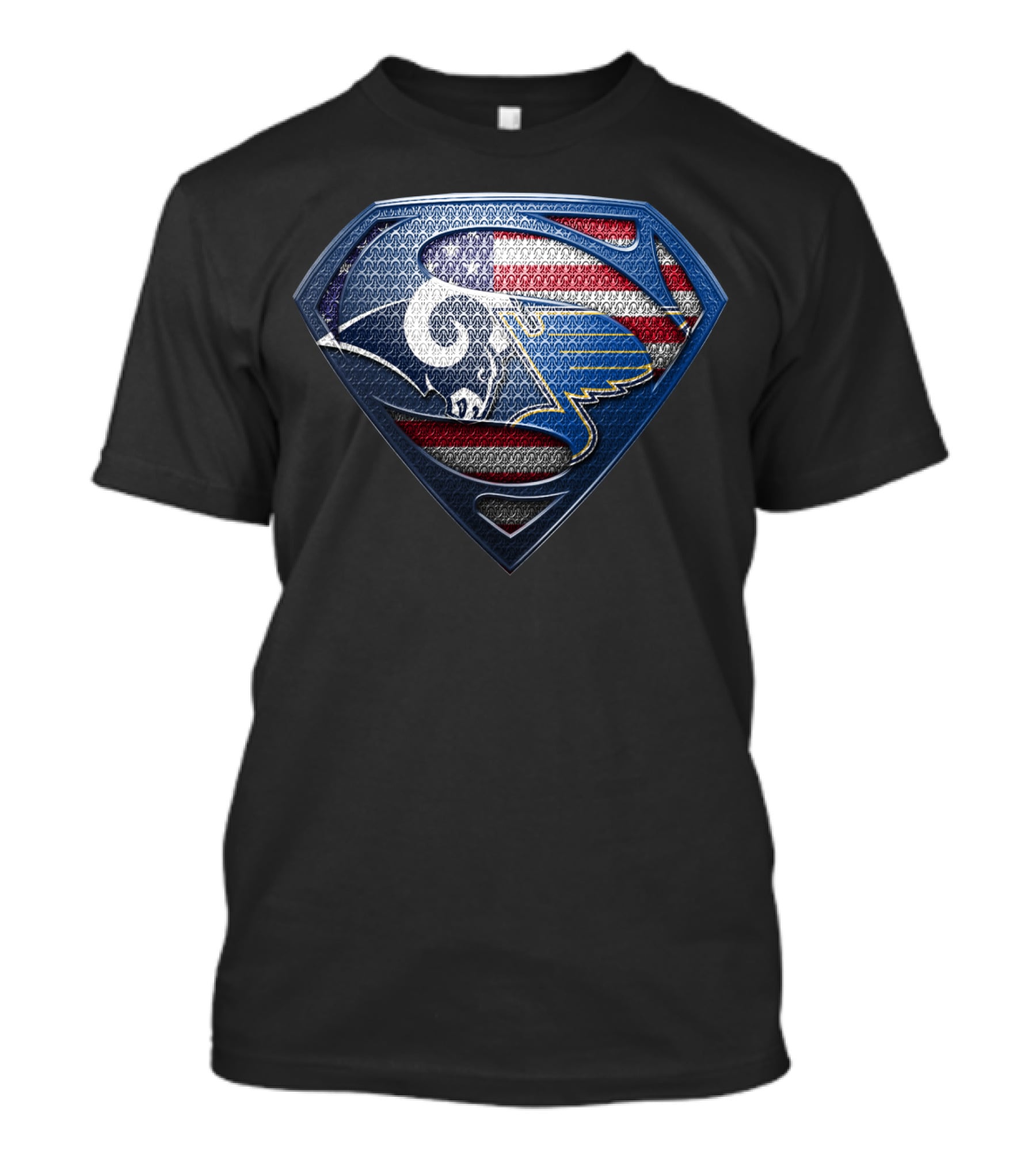 Los Angeles Rams St. Louis Blues American Flag Superman Shield Fusion T-Shirt