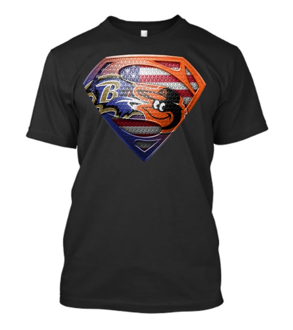 Baltimore Ravens Orioles Superman Usa Flag T-Shirt