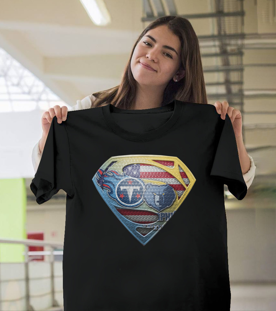 Superman Shield Tennessee Titans Logo Usa Flag T-Shirt