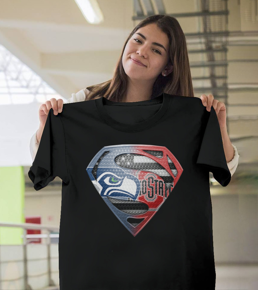 Seattle Seahawks Ohio State Superman Logo Fusion T-Shirt