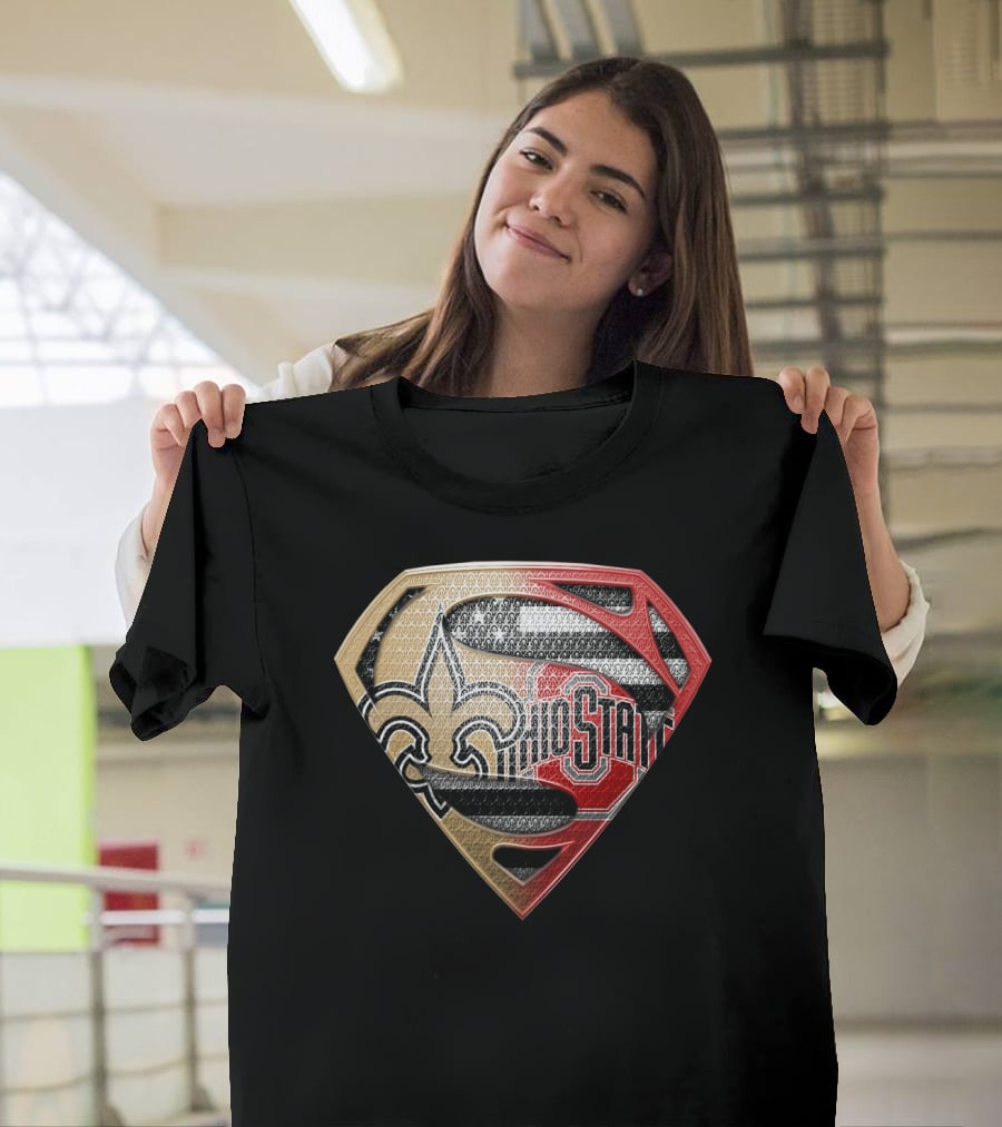 Ohio State Buckeyes New Orleans Saints Superman Logo Fusion T-Shirt