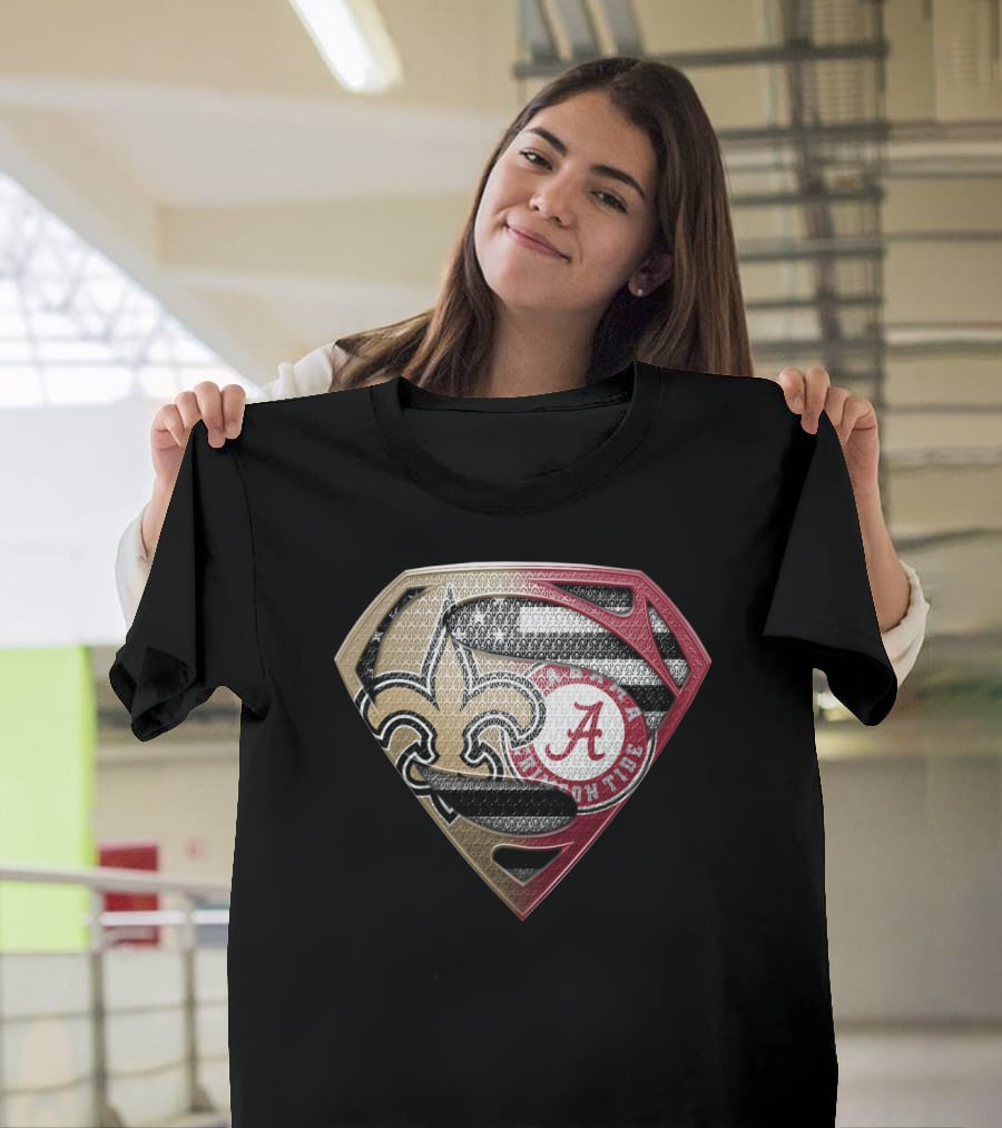 Superman New Orleans Saints Alabama Crimson Tide Bama Roll Tide Shield T-Shirt