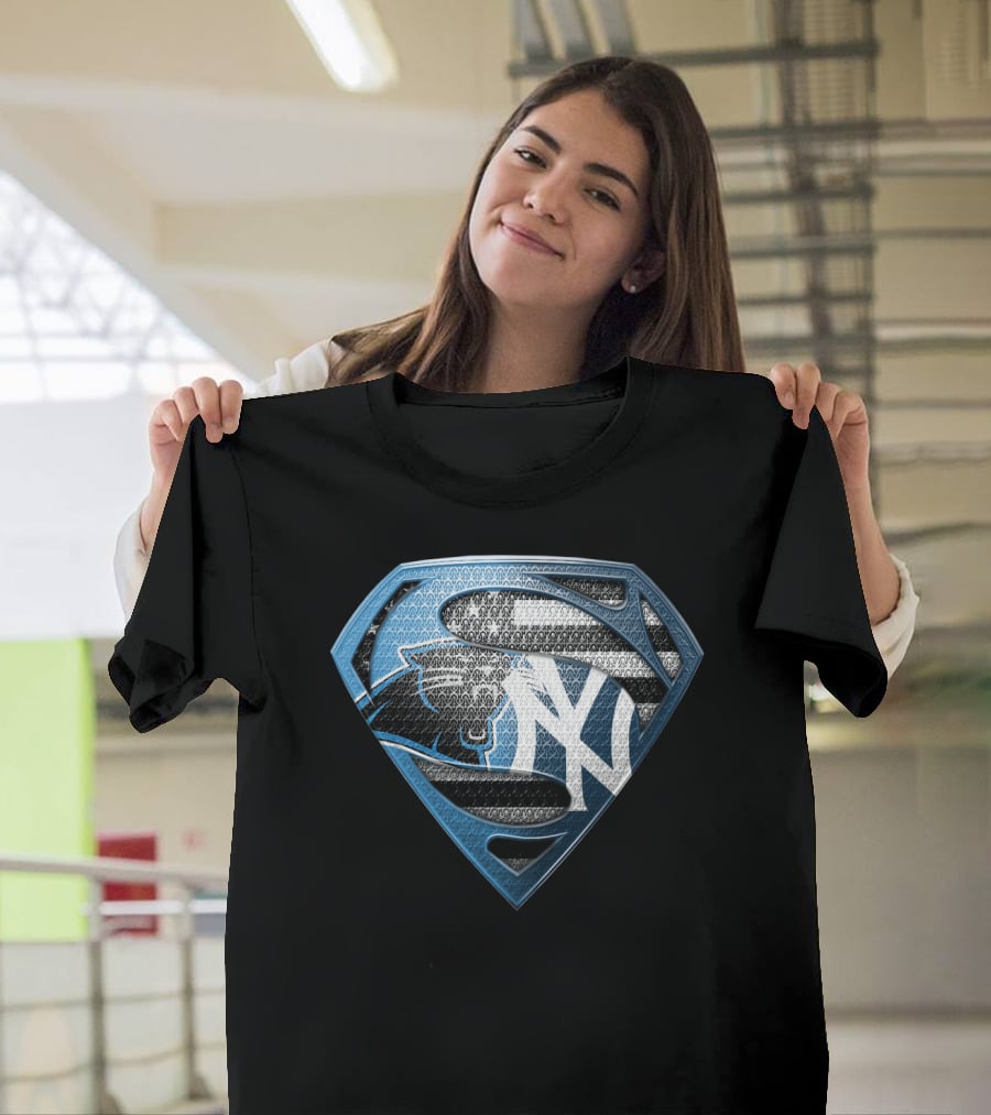 New York Yankees Carolina Panthers Superman Logo Mashup T-Shirt
